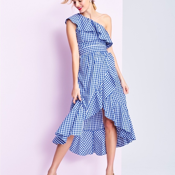 Adrianna Papell Dresses & Skirts - Adrianna Papell Gingham One-Shoulder Dress- NEW